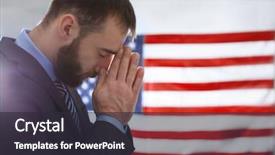  Presentation with american flag - Slide deck featuring man praying on american flag background and a  colored foreground