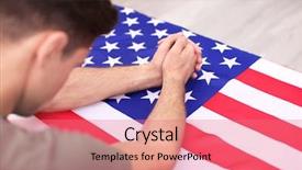 Presentation with american flag - PPT layouts enhanced with man praying over american flag background and a  colored foreground