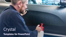  Presentation with car door - PPT theme enhanced with man-preparing-car-for-putting background and a navy blue colored foreground