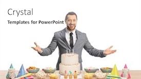  Presentation with celebration - PPT layouts having man-preparing-for-celebration background and a white colored foreground