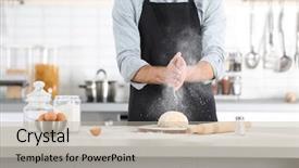  Presentation with pasta - PPT theme enhanced with man preparing pasta on kitchen background and a mint green colored foreground