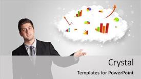  Presentation with cloud - Colorful PPT theme enhanced with man presenting cloud with graph backdrop and a light gray colored foreground