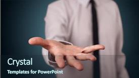  Presentation with space - Audience pleasing slide deck consisting of man presenting with hand empty backdrop and a wine colored foreground