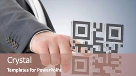  Presentation with press - Presentation design consisting of man press on qr code background and a coral colored foreground