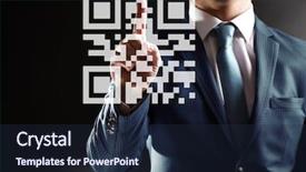  Presentation with code - PPT theme having man presses on qr code background and a wine colored foreground
