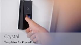  Presentation with security scan - Amazing presentation theme having man-pressing-fingerprint-scanner backdrop and a light gray colored foreground