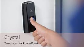  Presentation with security scan - Presentation consisting of man-pressing-fingerprint-scanner background and a coral colored foreground