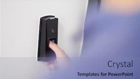  Presentation with security scan - Presentation theme enhanced with man-pressing-fingerprint-scanner background and a light blue colored foreground