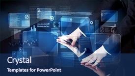  Presentation with technology - PPT layouts consisting of man pressing technology smart table background and a ocean colored foreground