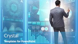  Presentation with data mining - PPT theme consisting of man-pressing-virtual-button background and a teal colored foreground