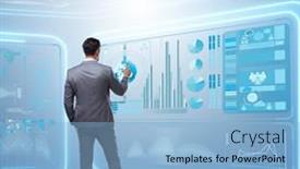  Presentation with data mining - Slides enhanced with man-pressing-virtual-button background and a light blue colored foreground