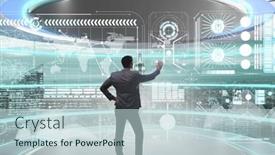  Presentation with data mining - Cool new presentation design with man-pressing-virtual-button backdrop and a lemonade colored foreground