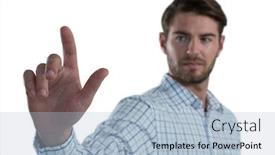  Presentation with touch screen - Colorful PPT layouts enhanced with man-pretending-to-touch backdrop and a light blue colored foreground