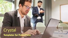  Presentation with conference table - PPT theme having man-programmer-or-manager-working background and a tawny brown colored foreground