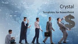  Presentation with stage - Audience pleasing theme consisting of man progressing through stage backdrop and a light blue colored foreground