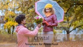  Presentation with autumn - Slides enhanced with man-proposing-in-autumn background and a coral colored foreground