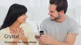  Presentation with evolution of man - PPT theme featuring man proposing to his surprised background and a  colored foreground