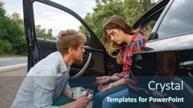  Presentation with first aid - Slide deck with car bumpers plastic repair - man provides first aid background and a ocean colored foreground