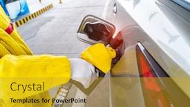  Presentation with fuel station - Slide deck enhanced with man-pumping-gasoline-fuel background and a gold colored foreground