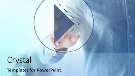  Presentation with touch screen - Slides featuring man push play button on touch screen background and a light blue colored foreground