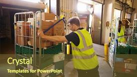  Presentation with cage - Amazing PPT theme having man pushing a roll cage backdrop and a tawny brown colored foreground