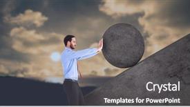  Presentation with rock - PPT theme featuring man pushing rolling round rock background and a dark gray colored foreground