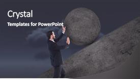  Presentation with rock - PPT theme having man pushing rolling round rock background and a dark gray colored foreground