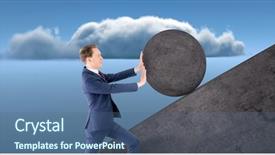  Presentation with gratitude rock - Colorful PPT theme enhanced with man pushing rolling round rock backdrop and a ocean colored foreground