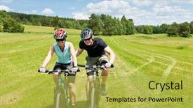  Presentation with helping man mountain - Presentation featuring man pushing young girl uphill background and a yellow colored foreground