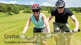  Presentation with biking - Theme with man pushing young girl uphill background and a yellow colored foreground