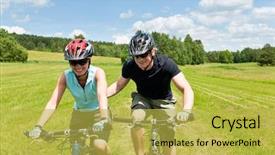  Presentation with helping man mountain - Cool new presentation theme with man pushing young girl uphill backdrop and a yellow colored foreground