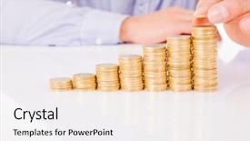  Presentation with money - Slide set with man put coins to money background and a white colored foreground