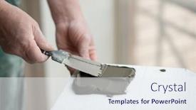  Presentation with foam - PPT theme consisting of man-putsglue-with-putty-knife background and a sky blue colored foreground