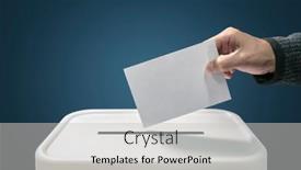  Presentation with voting - PPT theme consisting of man-putting-a-ballot-paper background and a light gray colored foreground