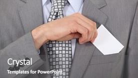  Presentation with business card - Audience pleasing slide deck consisting of man putting a business card backdrop and a  colored foreground