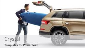  Presentation with car - Presentation consisting of man-putting-a-surfboard background and a light gray colored foreground