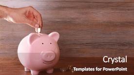  Presentation with pig - Presentation theme consisting of man putting coin in pig moneybox background and a tawny brown colored foreground