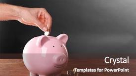  Presentation with young man holdng laptop on lap money - PPT layouts having man putting money in moneybox background and a tawny brown colored foreground