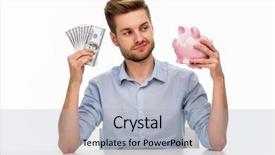  Presentation with piggy bank broken piggybank - Presentation having man putting money in piggy background and a light gray colored foreground