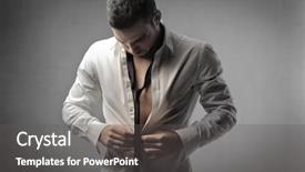  Presentation with young - Cool new slide set with man putting on a shirt backdrop and a dark gray colored foreground