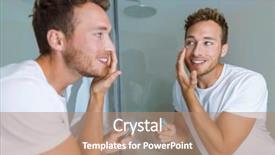  Presentation with aging skin - Slide set consisting of man putting skincare facial treatment background and a coral colored foreground