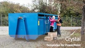  Presentation with recycling paper - Beautiful PPT theme featuring together waste paper in container backdrop and a coral colored foreground