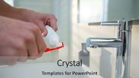  Presentation with toothpaste - Beautiful PPT theme featuring man putting toothpaste on toothbrush backdrop and a  colored foreground