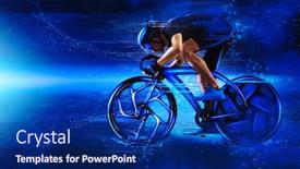  Presentation with banner blue - Colorful PPT theme enhanced with man-racing-cyclist-in-motion backdrop and a navy blue colored foreground