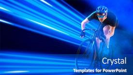  Presentation with blue neon - Theme enhanced with man-racing-cyclist-in-motion background and a cobalt blue colored foreground