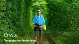  Presentation with ukraine - Presentation design featuring man-raised-his-hands background and a  colored foreground