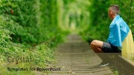  Presentation with ukraine - Slide deck consisting of man-raised-his-hands background and a coral colored foreground