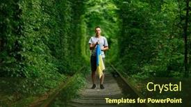  Presentation with ukraine - Slide set having man-raised-his-hands background and a tawny brown colored foreground