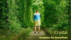  Presentation with rally - Slide set consisting of man-raised-his-hands background and a tawny brown colored foreground