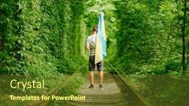  Presentation with ukraine - PPT theme having man-raised-his-hands background and a tawny brown colored foreground